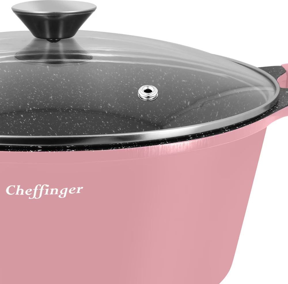Cheffinger DA1010 Pink – 10-częściowy zestaw garnków i patelni (die-cast, indukcja)