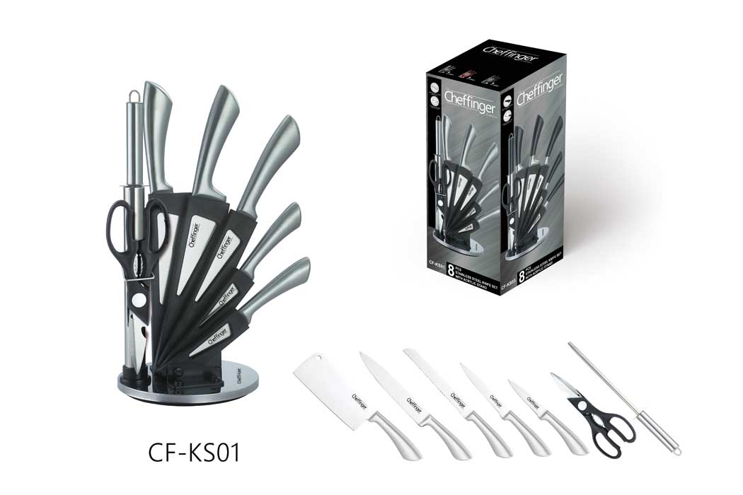 Cheffinger – 8-częściowy zestaw noży w stojaku akrylowym (podstawa 360°) CF-KS01