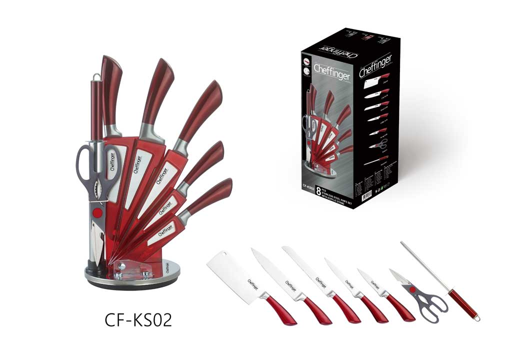 Cheffinger – 8-częściowy zestaw noży w stojaku akrylowym (podstawa 360°) CF-KS01