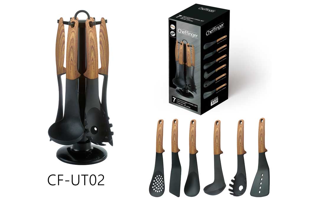 Cheffinger – zestaw 6 przyborów z obrotowym stojakiem (wood optic) CF-UT02
