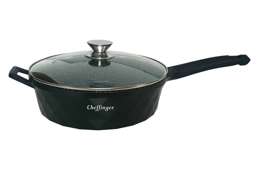 Cheffinger — Bratpfanne Ø28cm z pokrywą, Diamond-Design — marmurowa powłoka, indukcja