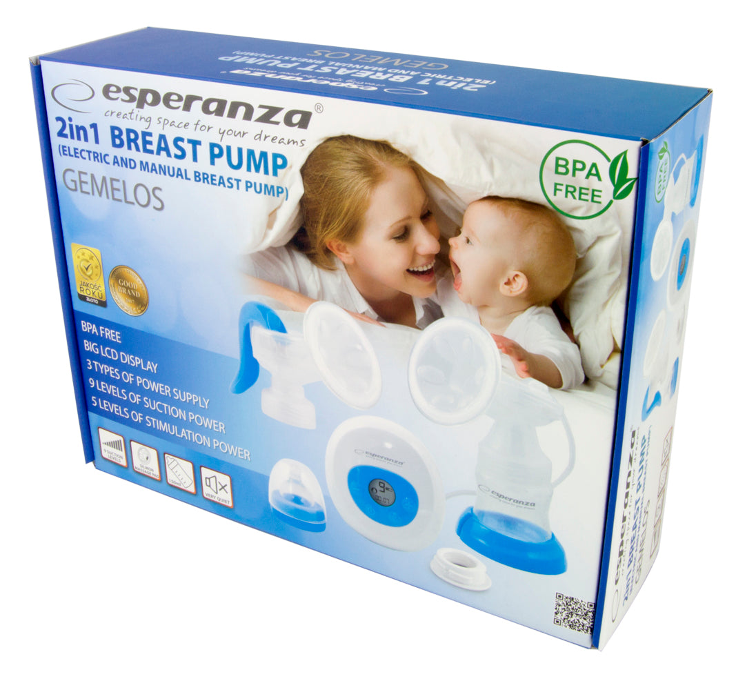 ESPERANZA LAKTATOR ELEKTRYCZNY/RĘCZNY 2W1 GEMELOS NIEBIESKI