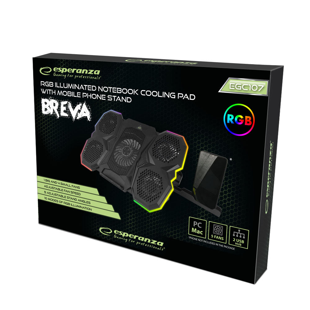 ESPERANZA PODSTAWKA CHŁODZĄCA GAMING POD NOTEBOOK LED RGB BREVA