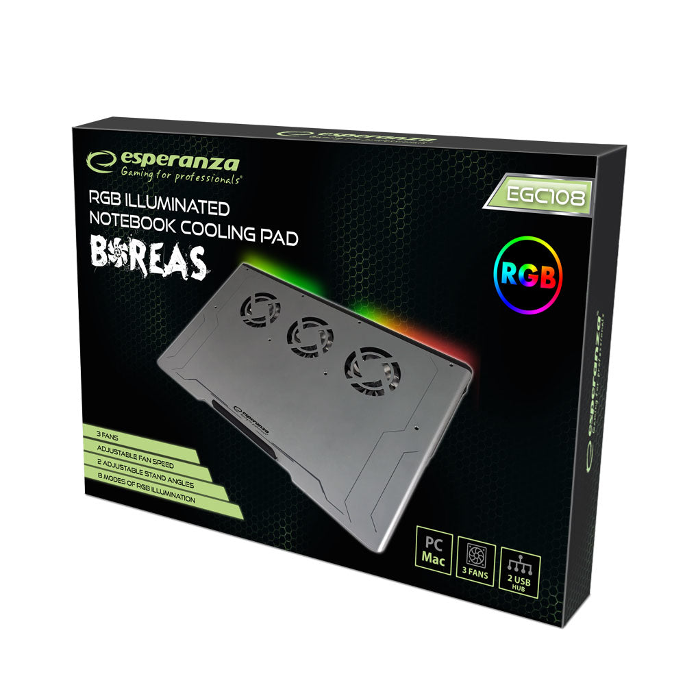 ESPERANZA PODSTAWKA CHŁODZĄCA GAMING POD NOTEBOOK LED RGB BOREAS