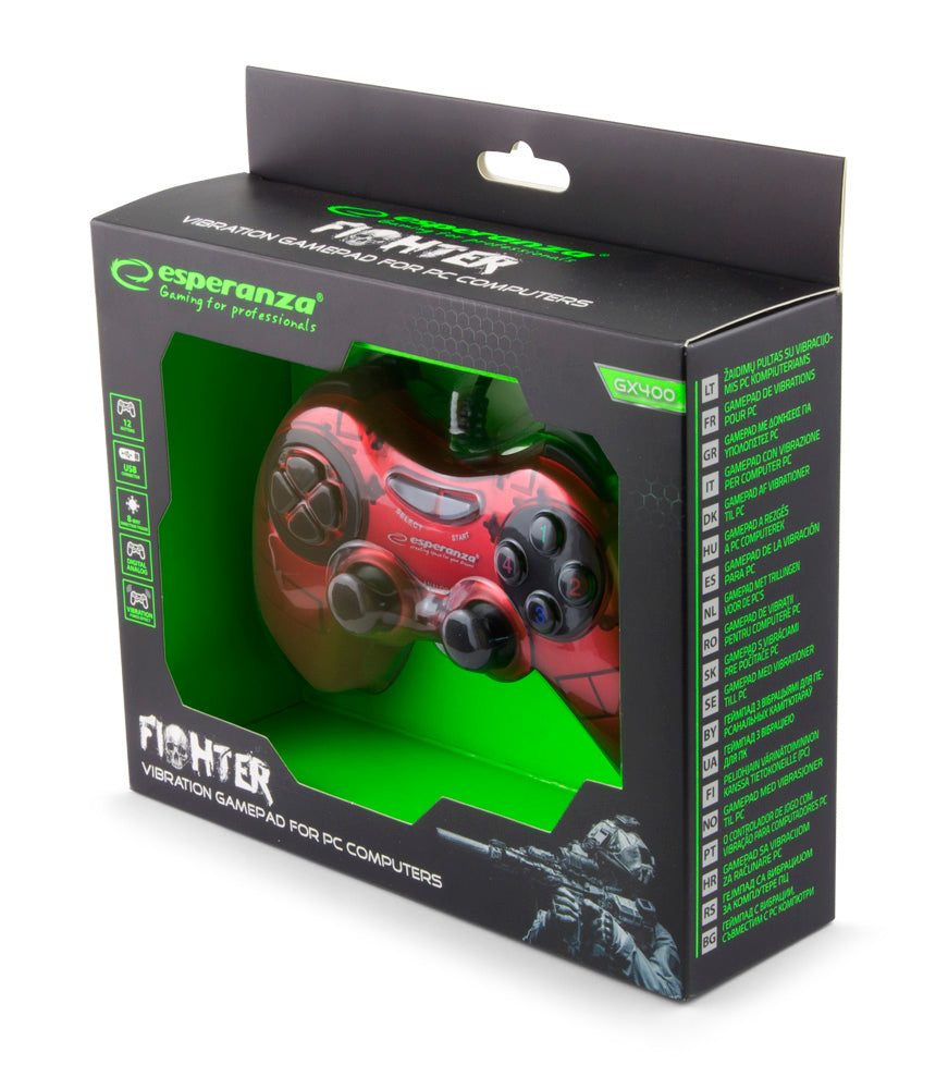 ESPERANZA GAMEPAD PC USB FIGHTER CZERWONY
