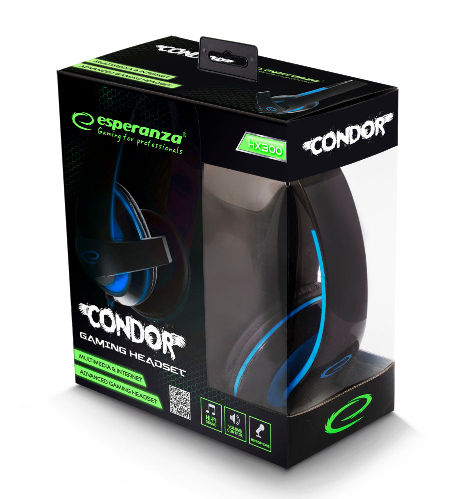 ESPERANZA SŁUCHAWKI Z MIKROFONEM GAMING CONDOR NIEBIESKIE
