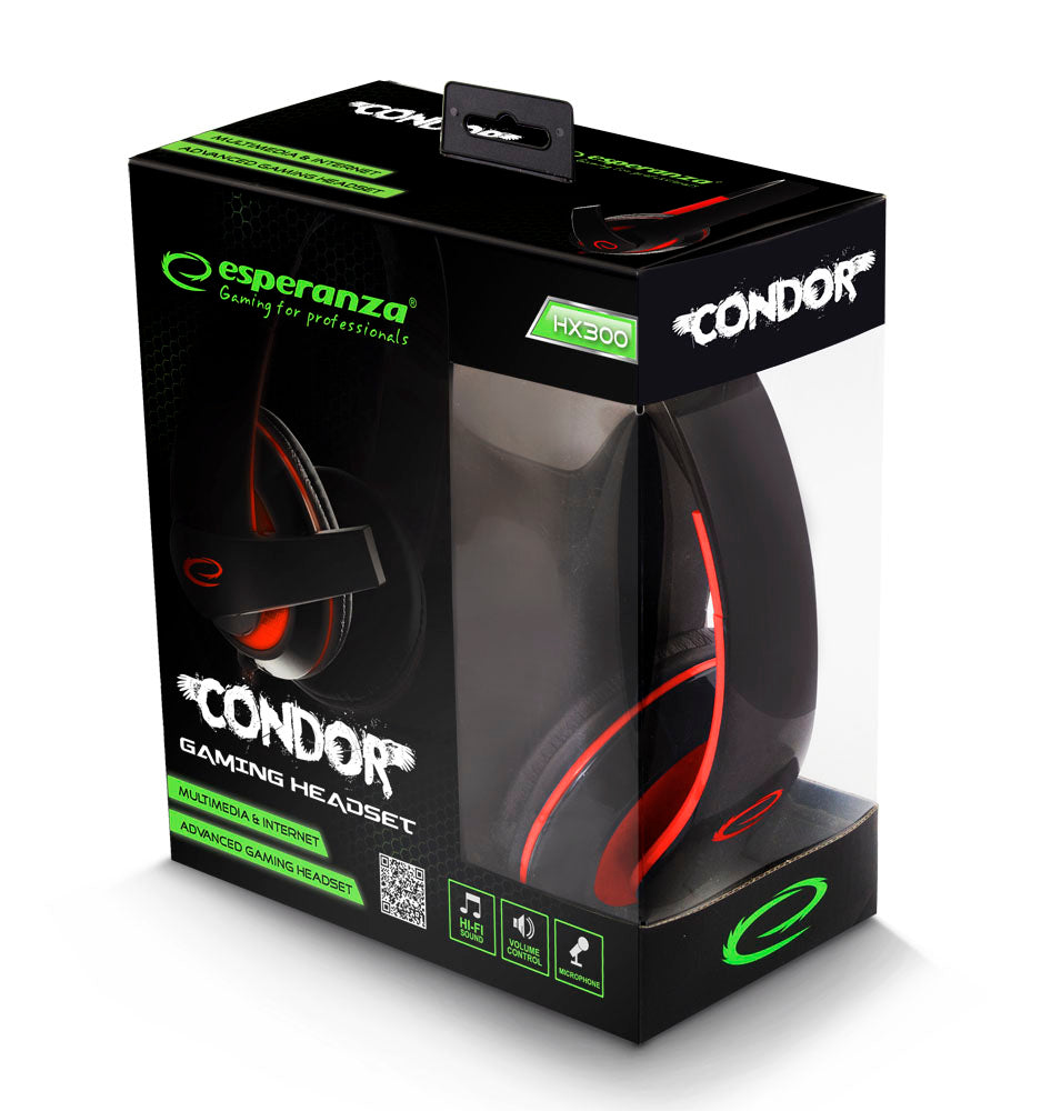 ESPERANZA SŁUCHAWKI Z MIKROFONEM GAMING CONDOR CZERWONE