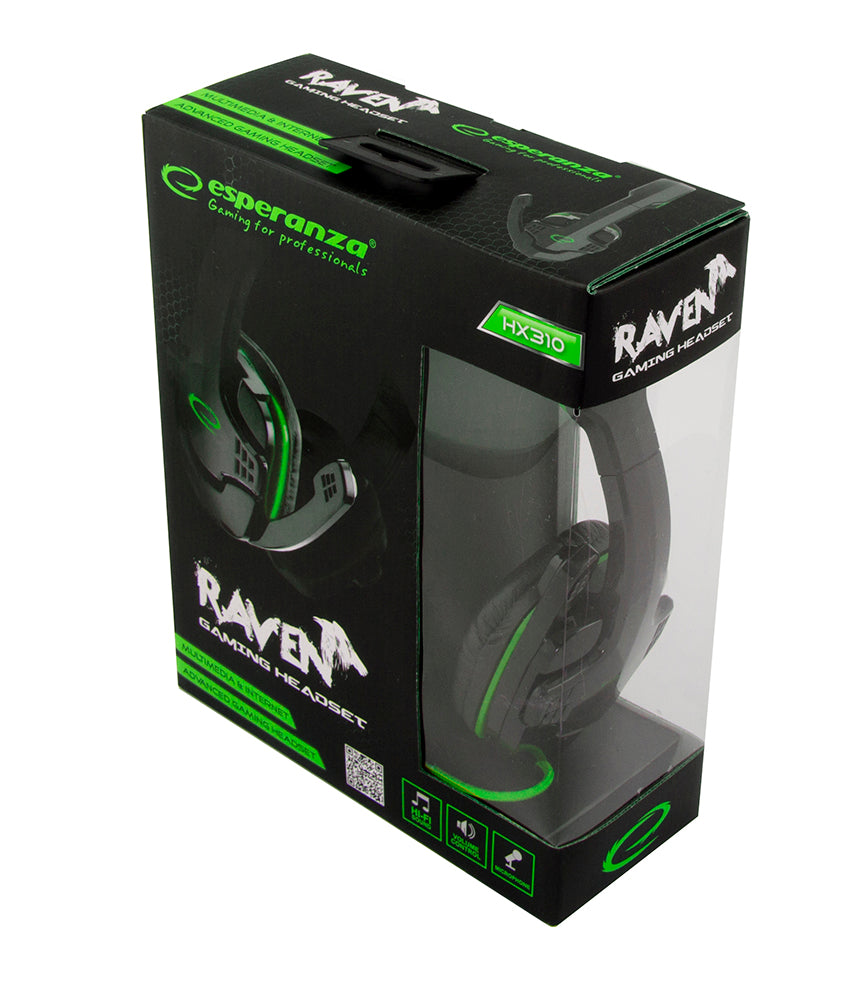 ESPERANZA SŁUCHAWKI Z MIKROFONEM GAMING RAVEN ZIELONE