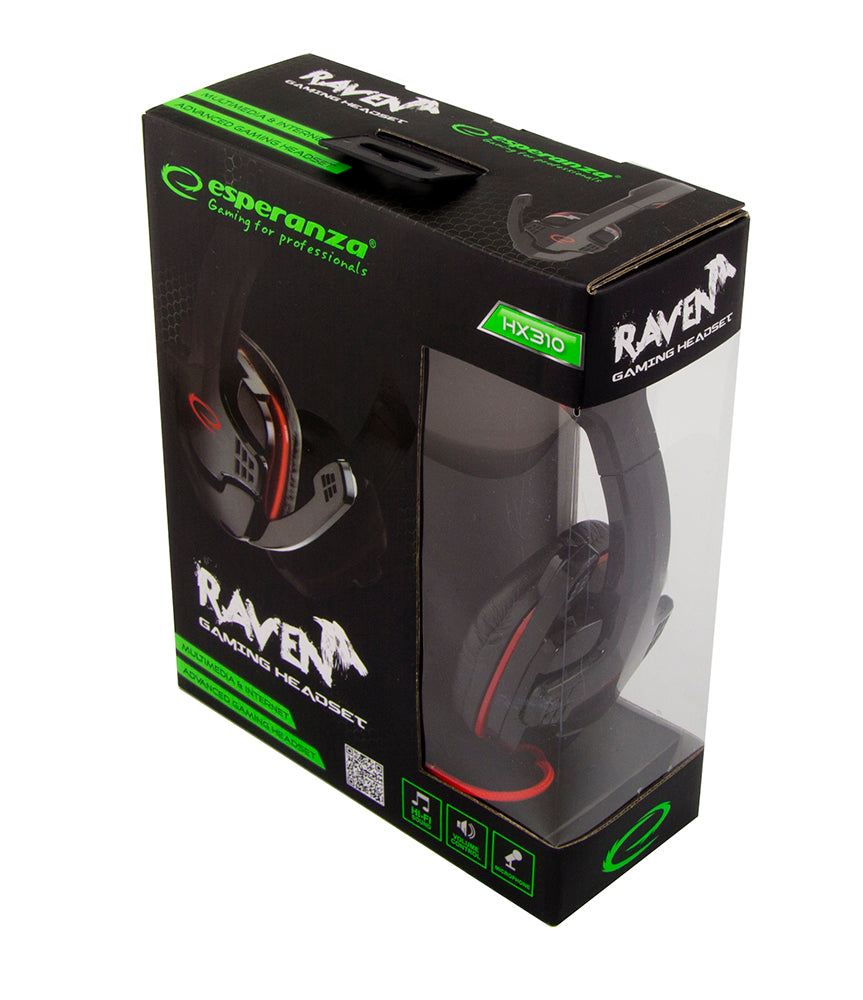 ESPERANZA SŁUCHAWKI Z MIKROFONEM GAMING RAVEN CZERWONE