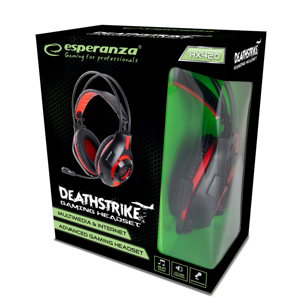 ESPERANZA SŁUCHAWKI Z MIKROFONEM GAMING DEATHSTRIKE CZERWONE