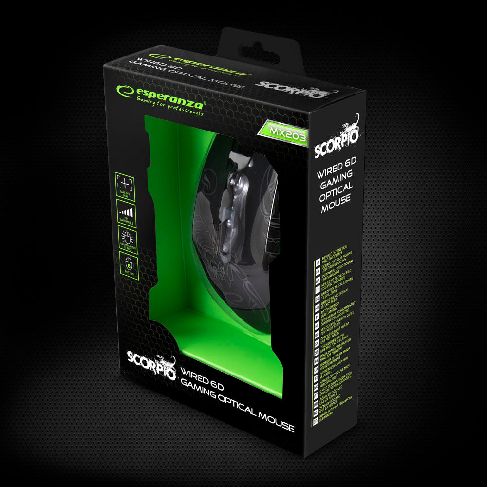 ESPERANZA MYSZ PRZEWOD. GAMING LED 6D OPT. USB SCORPIO NIEBIESKA