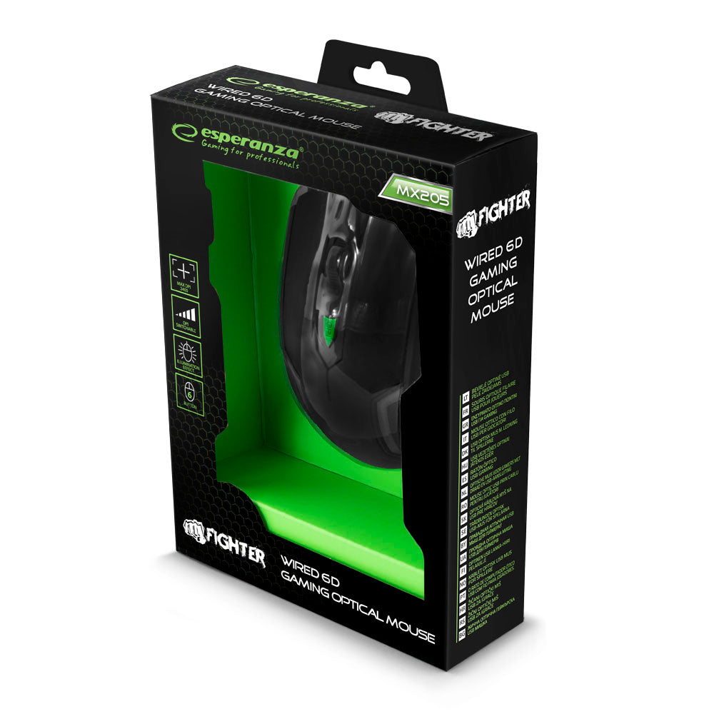 ESPERANZA MYSZ PRZEWOD. GAMING LED 6D OPT. USB FIGHTER ZIELONA