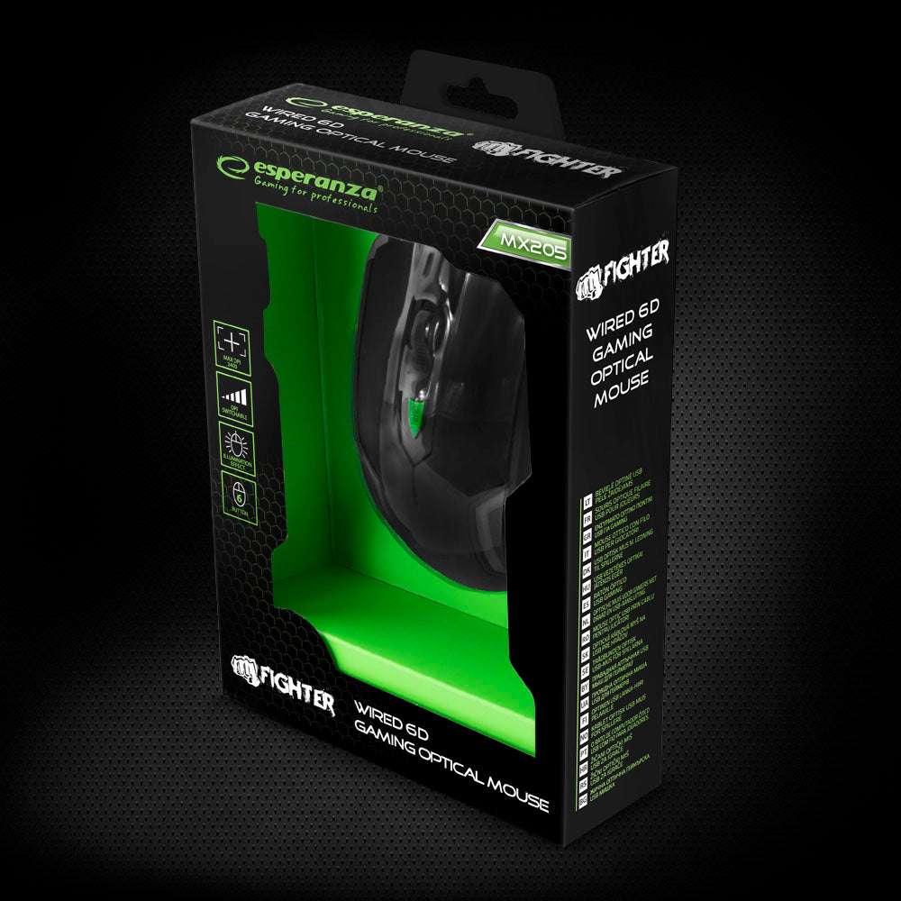 ESPERANZA MYSZ PRZEWOD. GAMING LED 6D OPT. USB FIGHTER ZIELONA