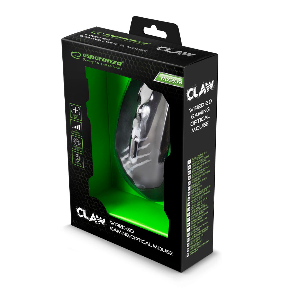 ESPERANZA MYSZ PRZEWOD. GAMING LED 6D OPT. USB CLAW