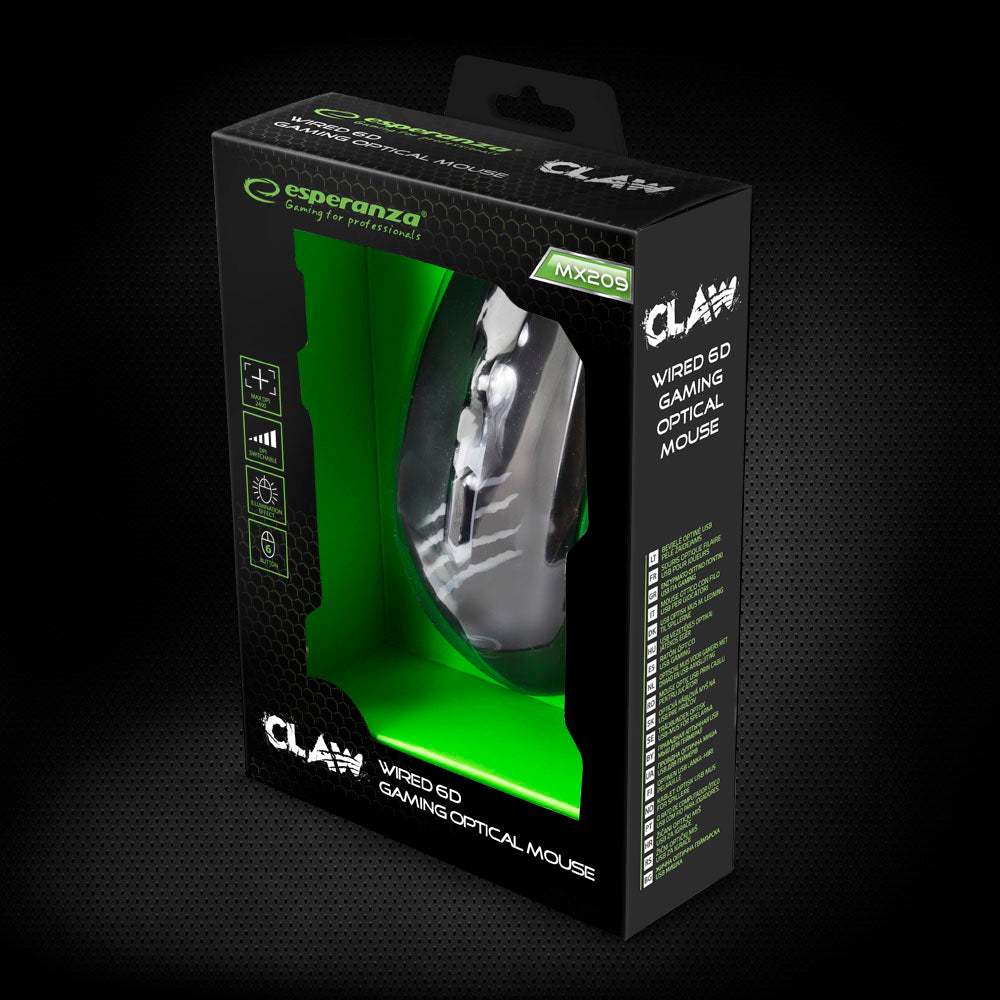 ESPERANZA MYSZ PRZEWOD. GAMING LED 6D OPT. USB CLAW