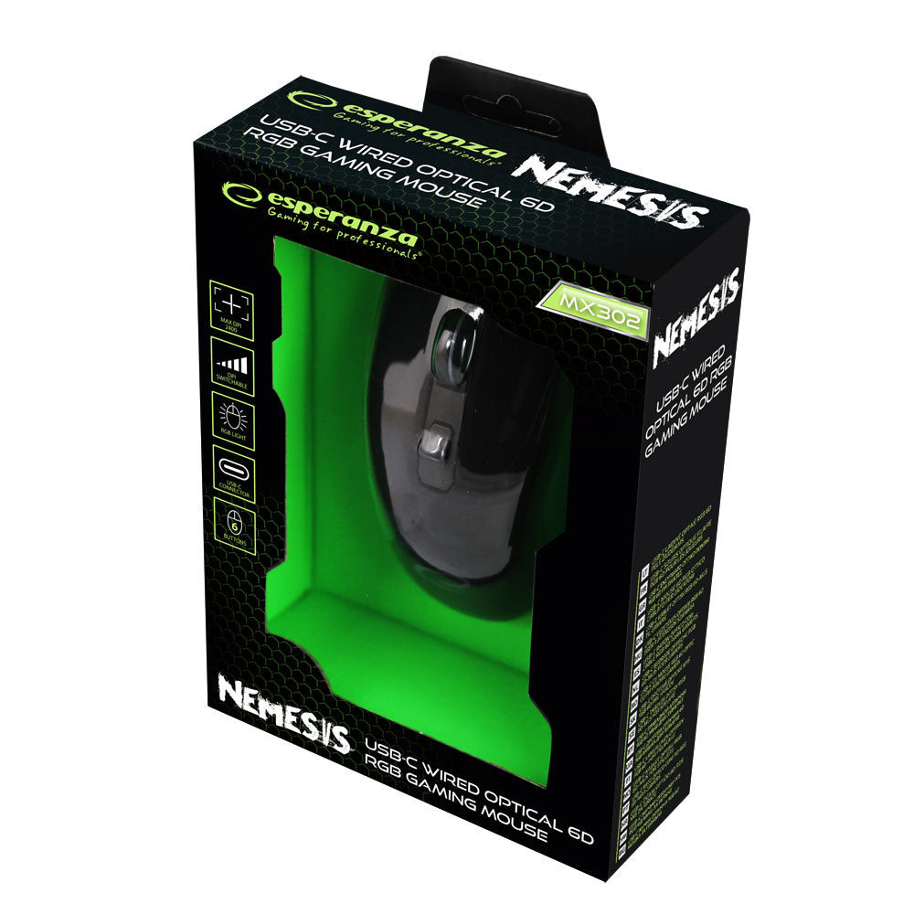 ESPERANZA MYSZ PRZEWOD. GAMING LED RGB 6D OPT. USB-C NEMESIS