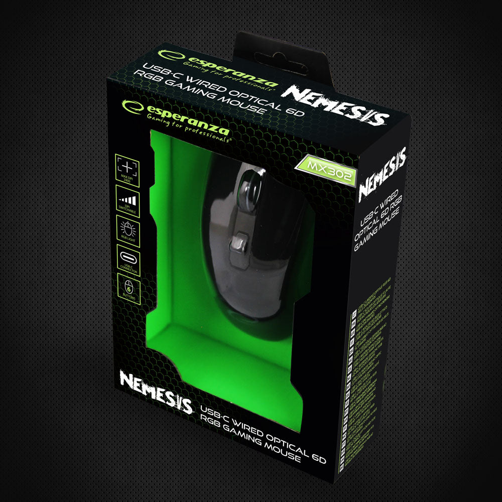 ESPERANZA MYSZ PRZEWOD. GAMING LED RGB 6D OPT. USB-C NEMESIS