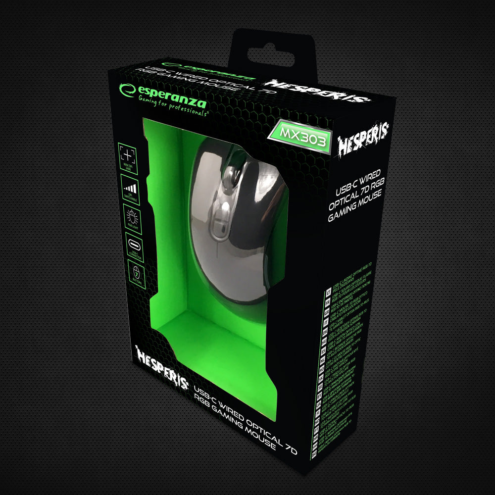 ESPERANZA MYSZ PRZEWOD. GAMING LED RGB 7D OPT. USB-C HESPERIS