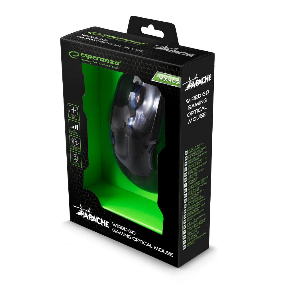 ESPERANZA MYSZ PRZEWOD. GAMING LED 6D OPT. USB APACHE NIEBIESKA