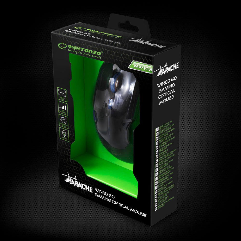 ESPERANZA MYSZ PRZEWOD. GAMING LED 6D OPT. USB APACHE NIEBIESKA