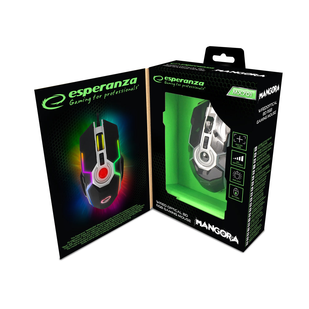 ESPERANZA MYSZ PRZEWOD. GAMING LED RGB 8D OPT. USB MANGORA