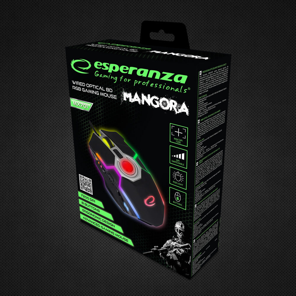 ESPERANZA MYSZ PRZEWOD. GAMING LED RGB 8D OPT. USB MANGORA