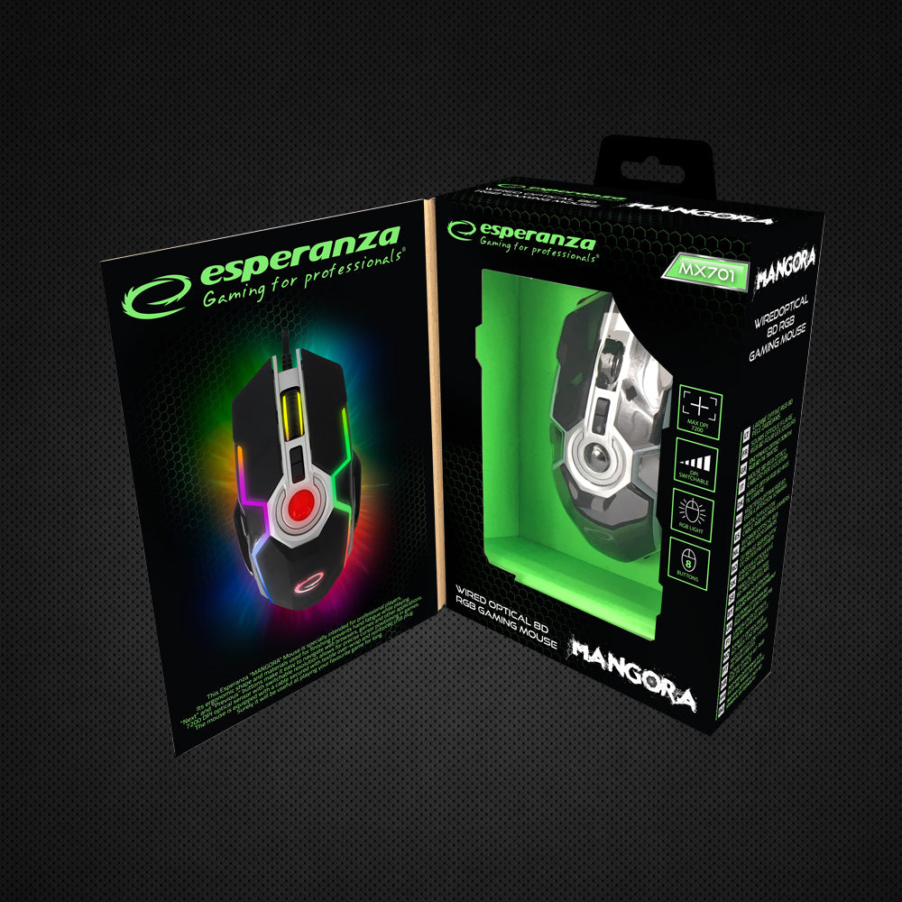 ESPERANZA MYSZ PRZEWOD. GAMING LED RGB 8D OPT. USB MANGORA