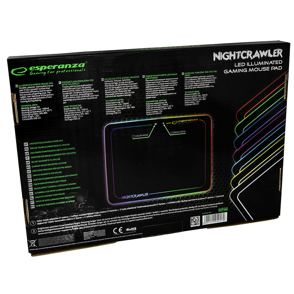 ESPERANZA PODKŁADKA GAMING POD MYSZ LED RGB NIGHTCRAWLER