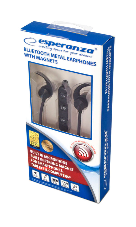 ESPERANZA SŁUCHAWKI DOUSZNE BLUETOOTH METALOWE CZARNE