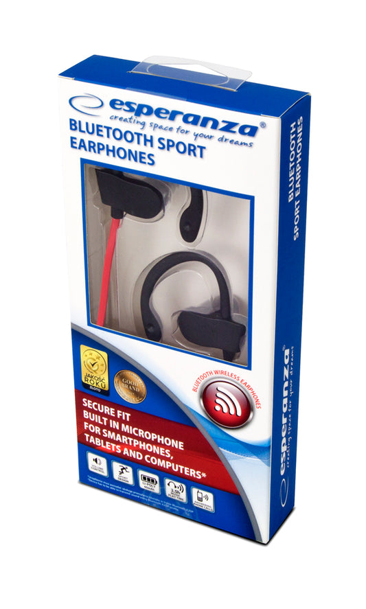 ESPERANZA SŁUCHAWKI DOUSZNE BLUETOOTH SPORTOWE CZARNO-CZERWONE