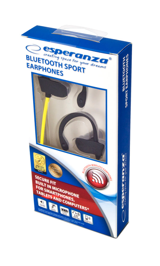 ESPERANZA SŁUCHAWKI DOUSZNE BLUETOOTH SPORTOWE CZARNO-ŻÓŁTE