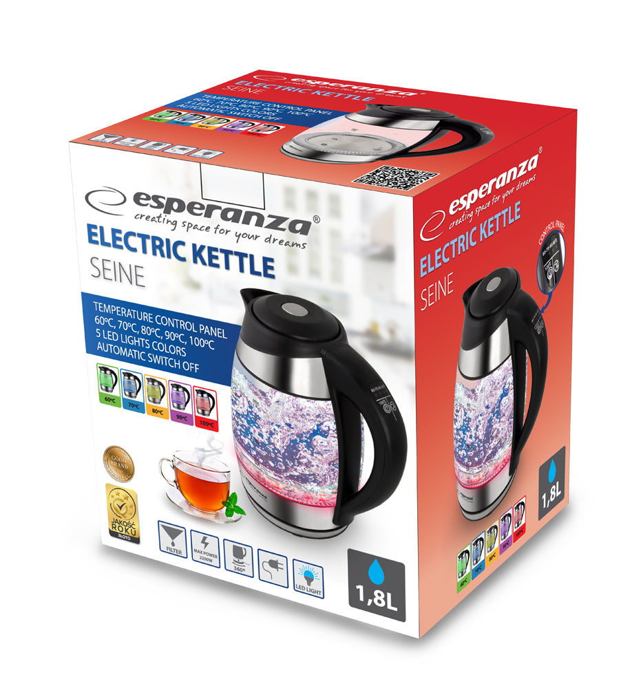 ESPERANZA CZAJNIK ELEKTRYCZNY SZKLANY LED Z TERMOMETREM SEINE 1.7 L