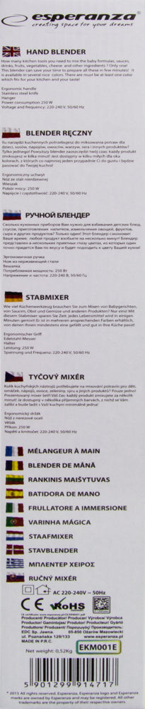 ESPERANZA BLENDER RĘCZNY FRAPPE SZARY