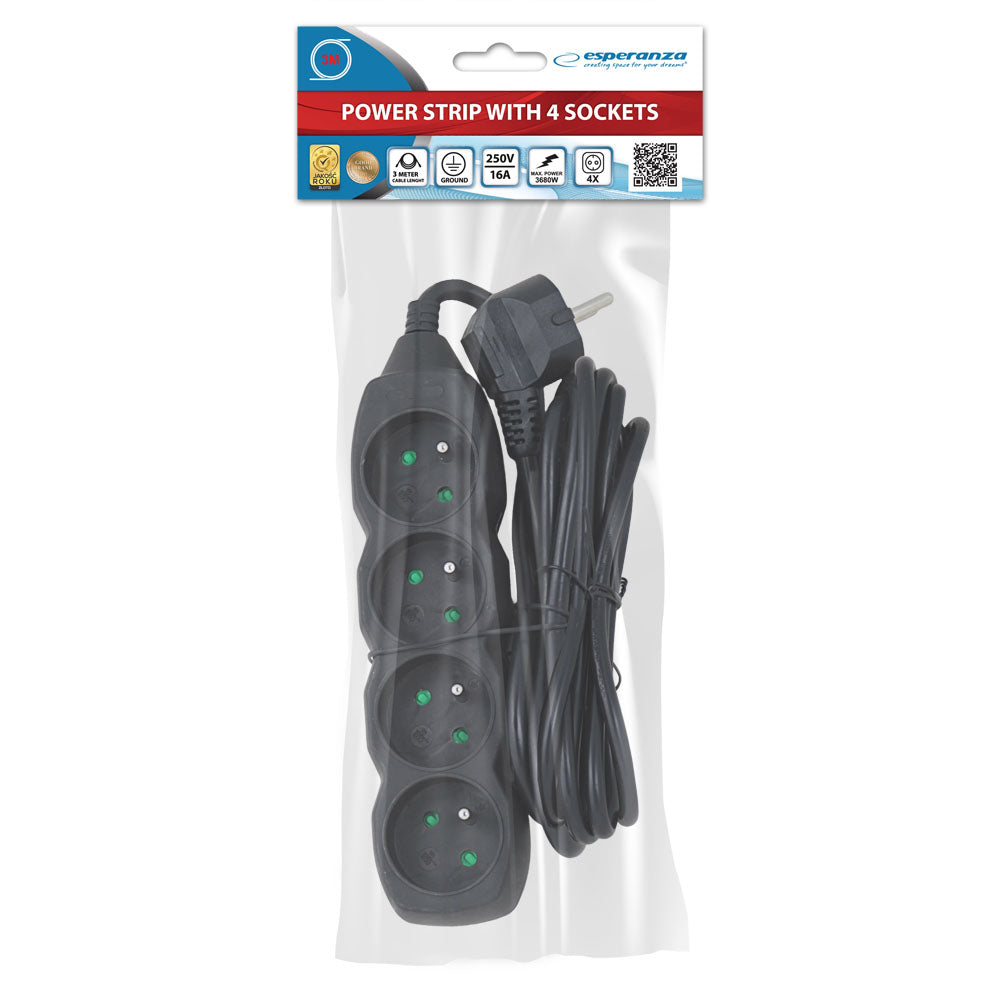 ESPERANZA LISTWA ZASILAJĄCA 4 GN. 3M CZARNA