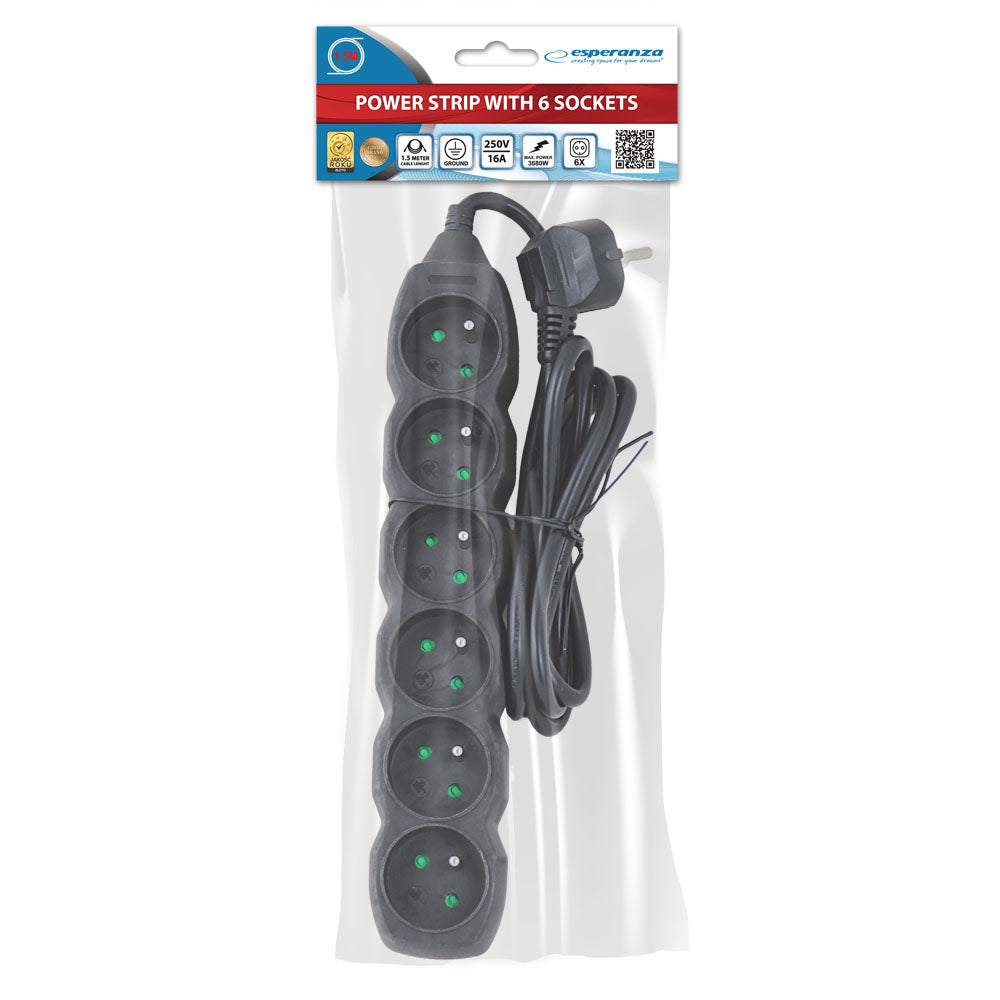 ESPERANZA LISTWA ZASILAJĄCA 6 GN. 1.5M CZARNA