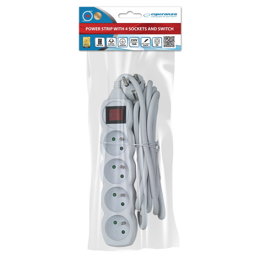 ESPERANZA LISTWA ZASILAJĄCA 4 GN. WŁ. 3M BIAŁA