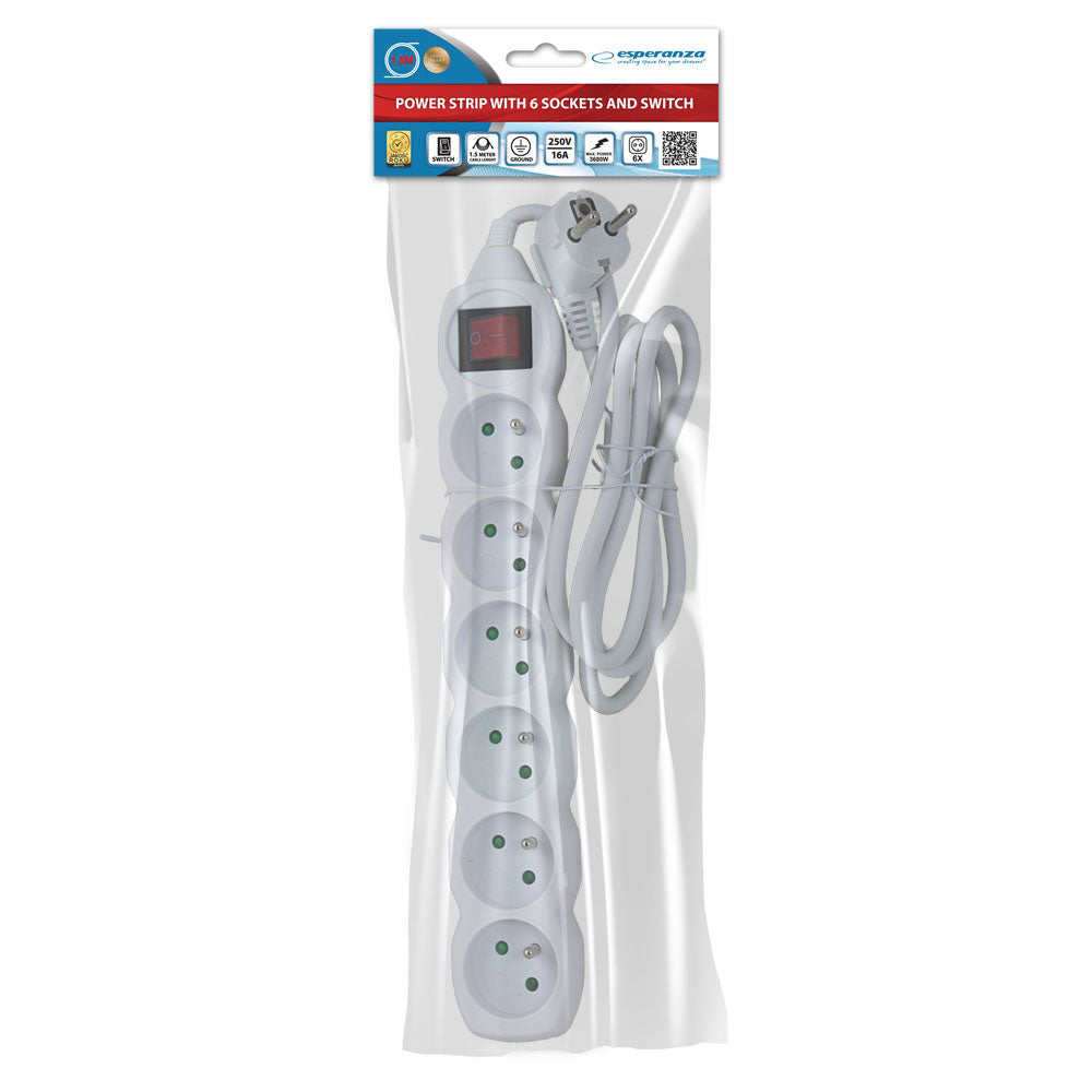 ESPERANZA LISTWA ZASILAJĄCA 6 GN. WŁ. 1.5M BIAŁA