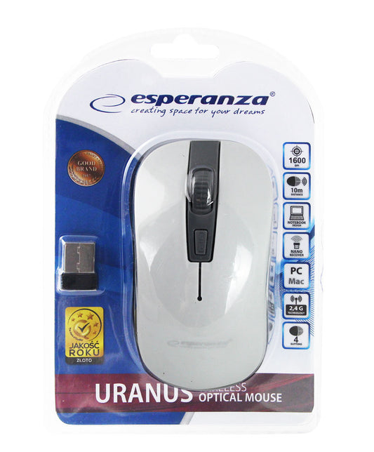 ESPERANZA MYSZ BEZPRZ. 2.4GHZ 4D OPT. USB URANUS BIAŁO/SZARA