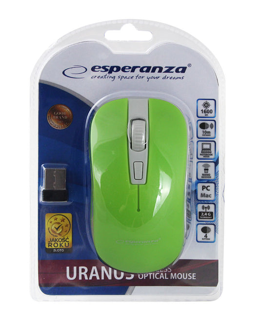 ESPERANZA MYSZ BEZPRZ. 2.4GHZ 4D OPT. USB URANUS ZIELONO/BIAŁA