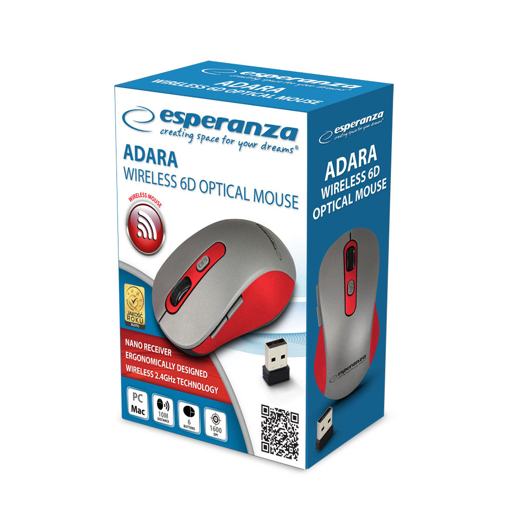 ESPERANZA MYSZ BEZPRZ. 2.4GHZ 6D OPT. USB ADARA CZERWONA