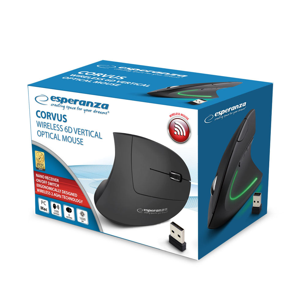ESPERANZA MYSZ WERTYKALNA BEZPRZ. 2.4GHZ 6D OPT. USB CORVUS