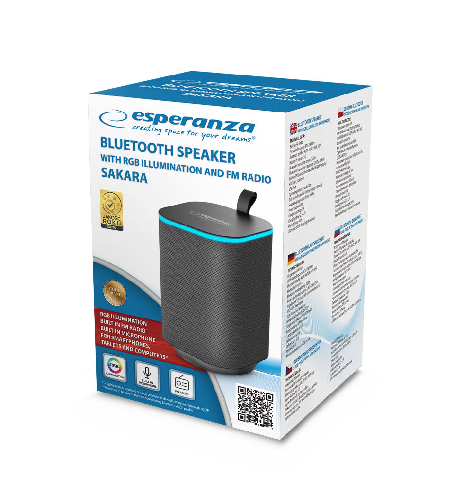 ESPERANZA GŁOŚNIK BT FM LED RGB SAKARA
