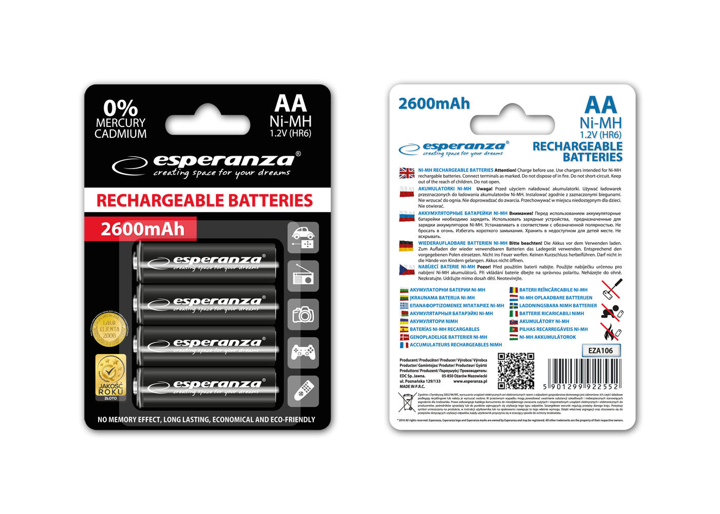 ESPERANZA AKUMULATORKI NI-MH AA HIGH-CAPACITY 2600MAH 4SZT CZARNE