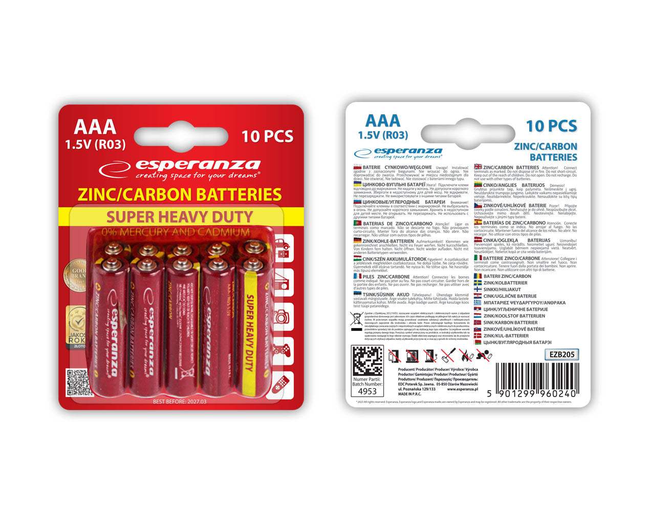 ESPERANZA BATERIE ZN-C AAA 10SZT BLISTER