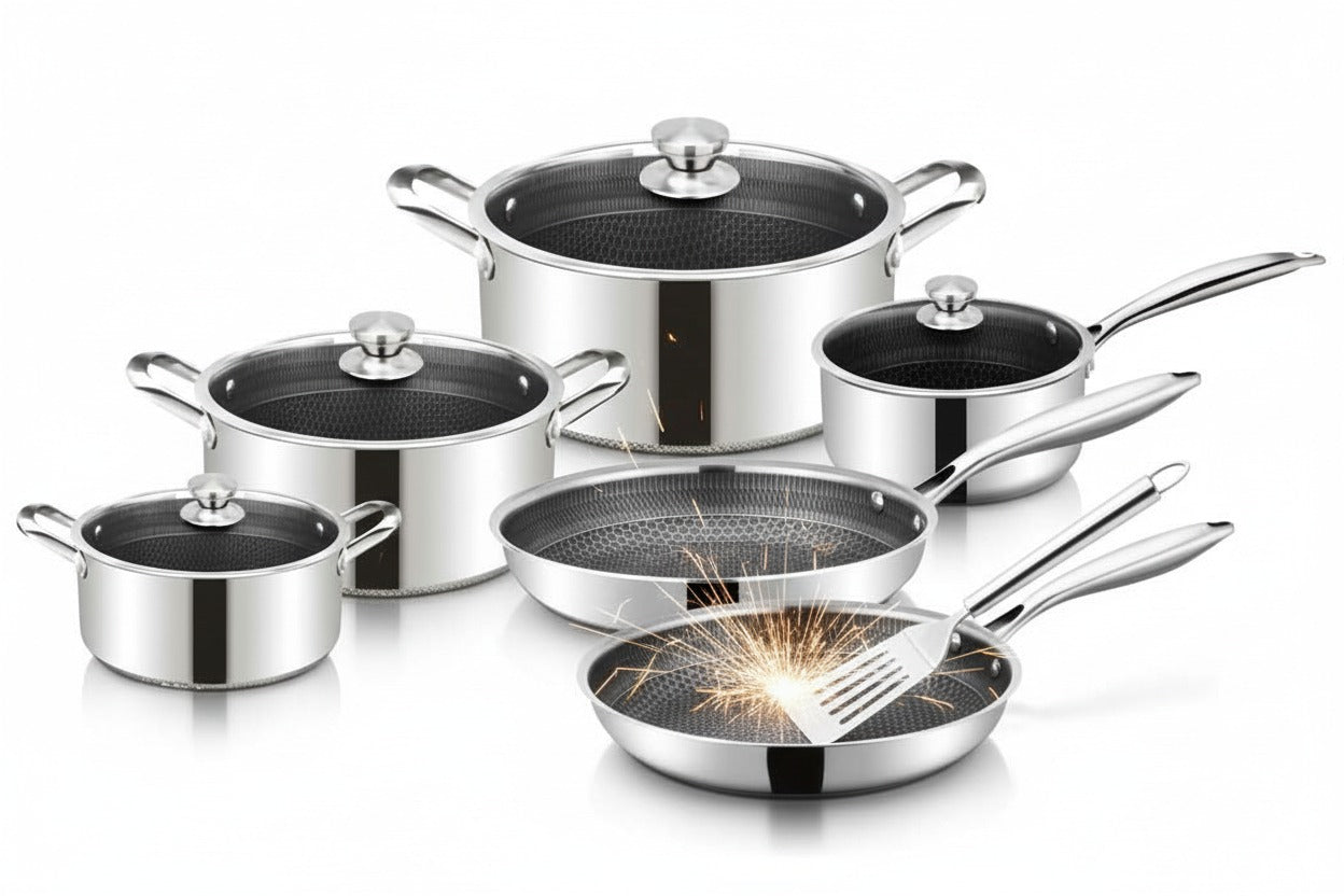 Cheffinger DIAMOND - 10 PCS STAINLESS STEEL COOKWARE SET / Zestaw