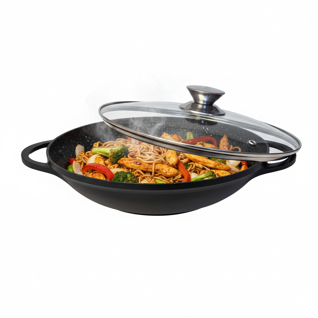 Cheffinger — Wok z pokrywą 40cm, czarny — powłoka nieprzywierająca, indukcja