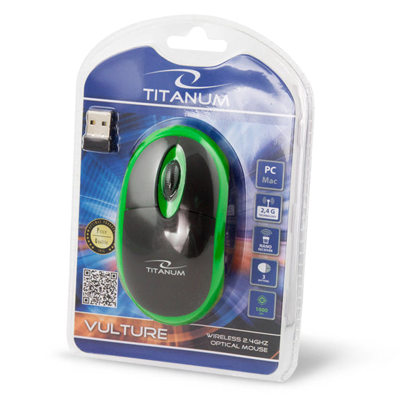 TITANUM MYSZ BEZPRZ. 2.4GHZ 3D OPT. USB VULTURE CZARNO-ZIELONA