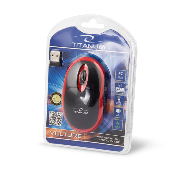 TITANUM MYSZ BEZPRZ. 2.4GHZ 3D OPT. USB VULTURE CZARNO-CZERWONA