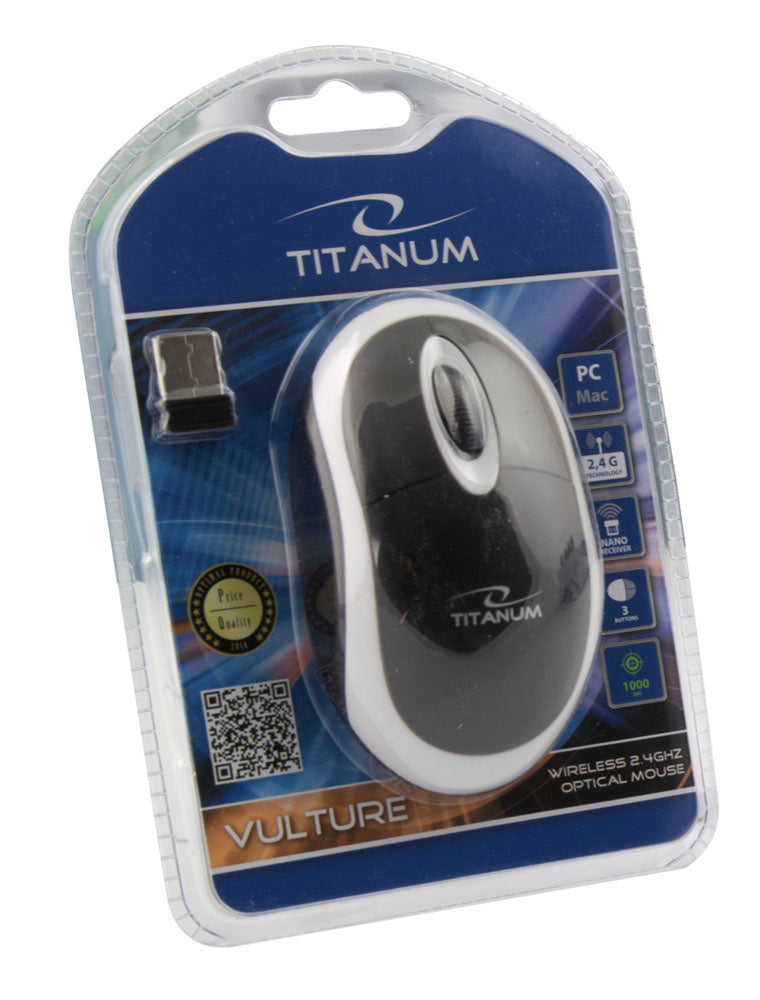 TITANUM MYSZ BEZPRZ. 2.4GHZ 3D OPT. USB VULTURE CZARNO-BIAŁA