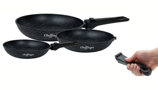 Cheffinger – 3-częściowy zestaw patelni ze zdejmowanym uchwytem (20/24/28 cm) – Black